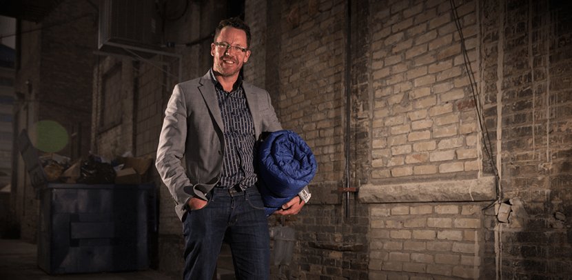 ceo john with sleeping bag