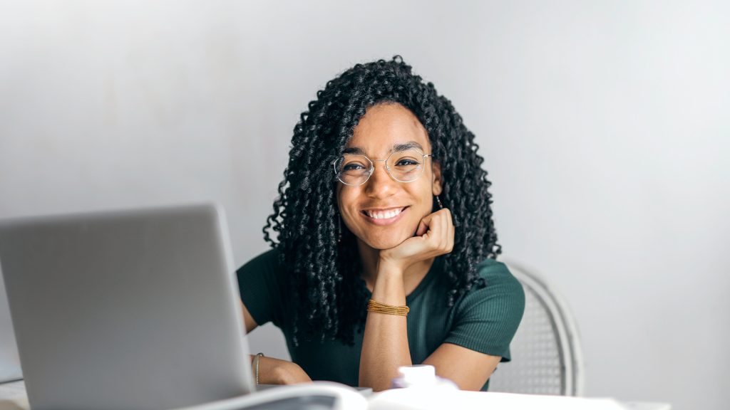 smiling woman looking into your soul