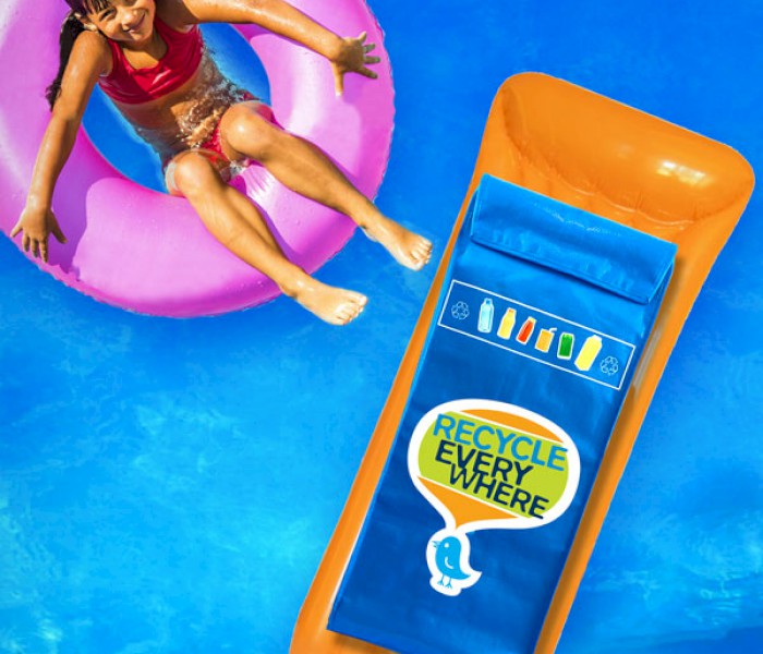 girl in pool with ad